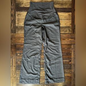 THYME • maternity dress pants grey pinstripe tummy panel office wide leg xsmall